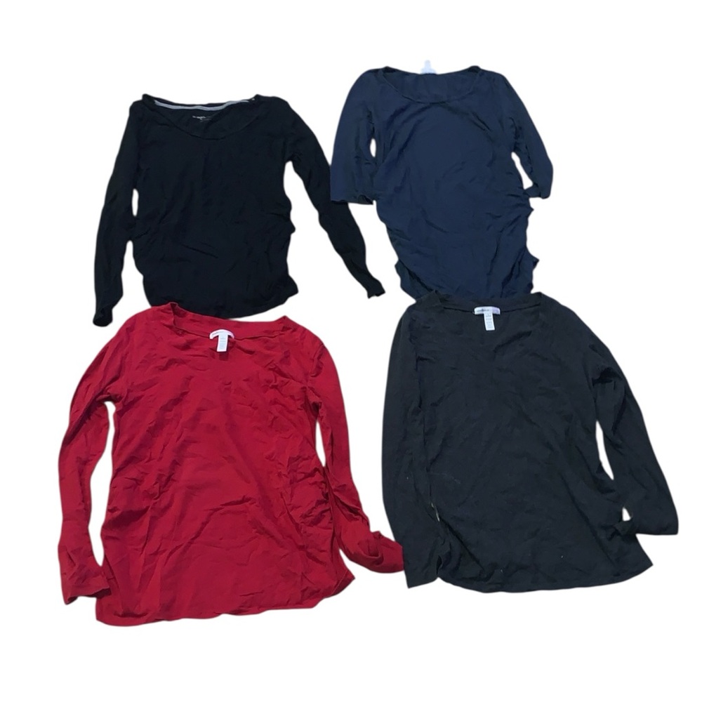 Set of Four Long Sleeve Maternity Tops in Black, Red, and Gray Lot Of 4 large